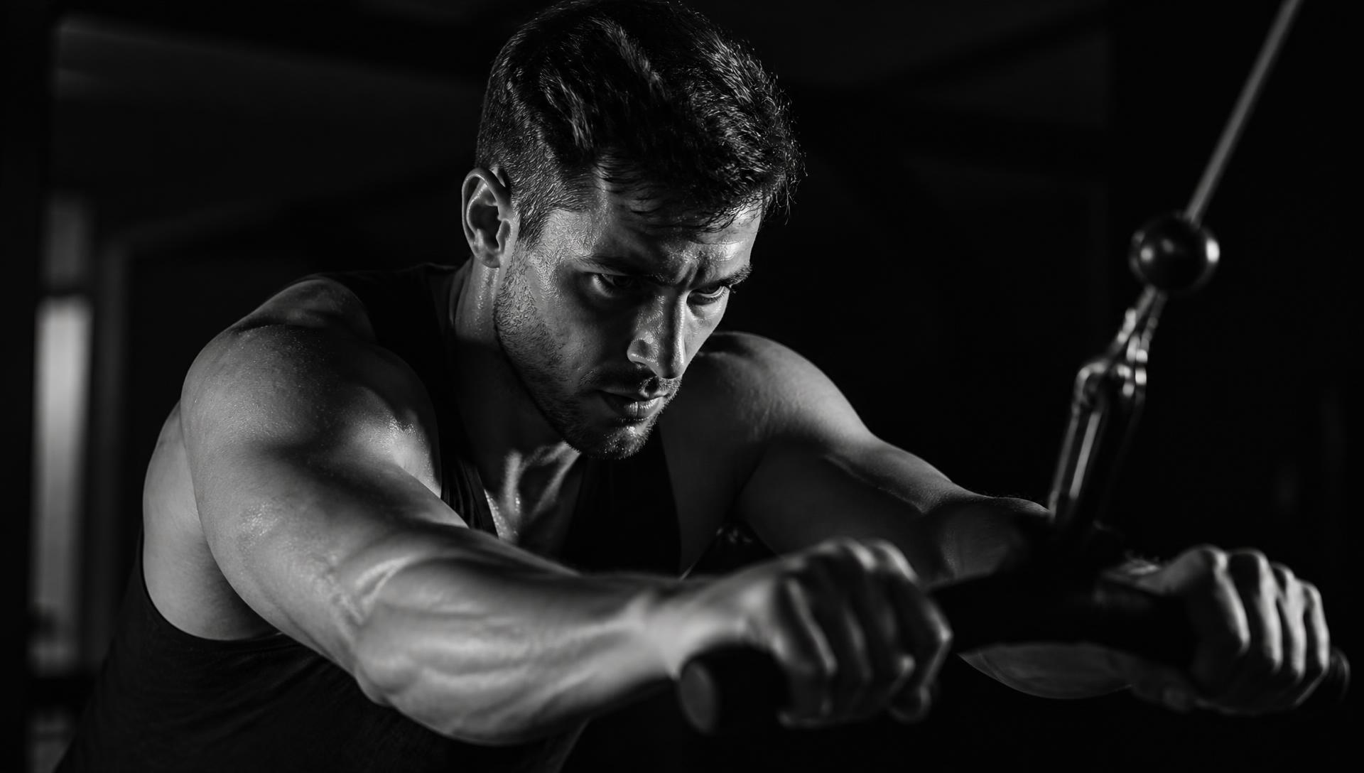 Focused athlete training with dramatic lighting